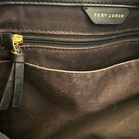 Tory Burch Black Floral Leather on Tan Tote - Picture 9 of 9